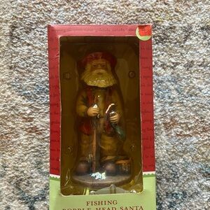 Fishing Bobble Head Santa Figurine - Red and Brown